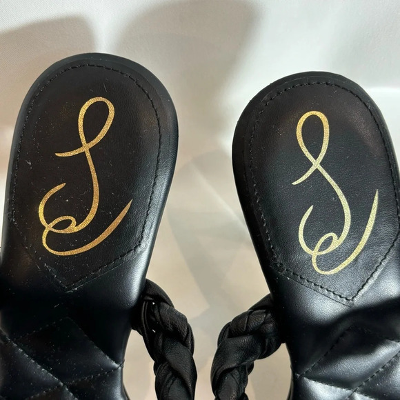 SAM EDELMAN SZ 8.5 Heels Slip on Mules Square Toe Braided Vegan Leather Sandals - Picture 8 of 11